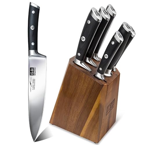 SHAN ZU Messer Set für die Küche mit 2in1-Messerblock, 7-teiliges Profi-Kochmesser Set aus deutschem Stahl, ultrascharfes Küchenmesser Set von SHAN ZU