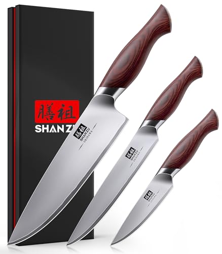 SHAN ZU Messerset 3-teilig, Japanisches Küchenmesserset aus 10Cr15MoV Edelstahl, Ultrascharfes Profi Kochmesserset mit Ergonomischem Holzgriff, Kochmesser, Allzweckmesser, Schälmesser - OKINAWA Series SHAN ZU Messerset 3-teilig, Japanisches Küchenmesserset aus 10Cr15MoV Edelstahl, Ultrascharfes Profi Kochmesserset mit Ergonomischem Holzgriff, Kochmesser, Allzweckmesser, Schälmesser - OKINAWA Series von SHAN ZU