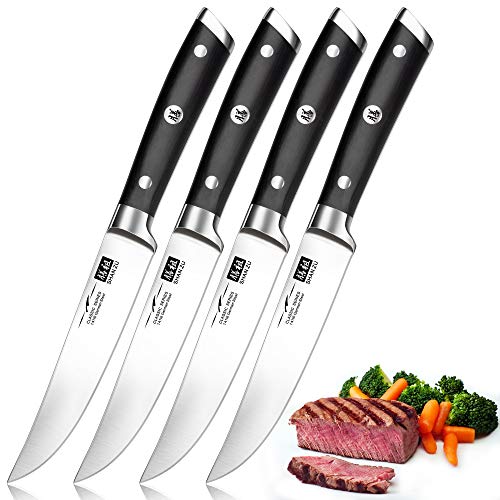 SHAN ZU Steakmesser Set, Steakmesser 4-teilig Rostfreier Edelstahl Sehr Scharfe Fleischmesser Steakbesteck für Heim und Restaurant Geschenkverpackung von SHAN ZU