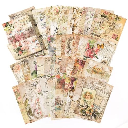 100 Stück Scrapbooking Papier Deko,Vintage Blume Bastelpapier Dekopapier,Scrapbooking Zubehör,Journal Zubehör Papier,Scrapbooking Papier für Notizbuch Kalender Fotoalbum Tagebuch von SHANFAA