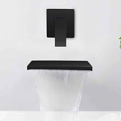 SHANFO Waschtischarmatur Wandmontage Wasserfall Schwarz Wasserhahn Unterputz Armatur Einzigen Handgriff Mischbatterie mit 20 cm Breitem Auslauf Messing 4M3OK von SHANFO