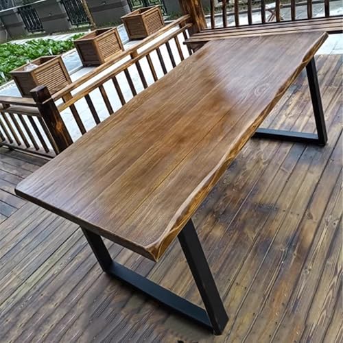 Anspruchsvolle Live Edge Esstisch,Massivholz Büro Schreibtisch,Rustikale Kiefer Tischplatte & Metall Basis,Große Lange Esszimmer Tisch for 2,4,6,8(180 * 60cm/70.8 * 23.6in) von SHANGDAOYU