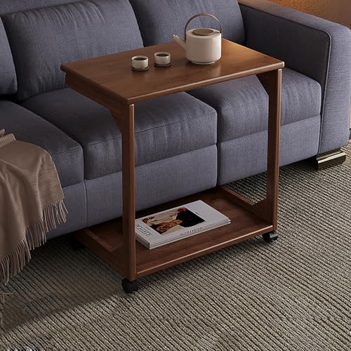 C-förmiger 2-stufiger Beistelltisch, schmaler Beistelltisch mit Rädern for kleine Räume, Schieber unter Sofa TV-Tablett Snack Arm Tisch for Wohnzimmer, Schlafzimmer, einfache Montage(1 pack) von SHANGDAOYU