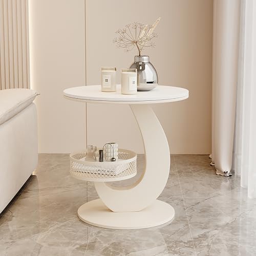 Runder Beistelltisch mit Ablagefläche, Schieferplatte und Metallgestell, geeignet als Sofabeistelltisch, Nachttisch im Schlafzimmer oder Beistelltisch im Wohnzimmer, einfach zu montieren(White) von SHANGDAOYU