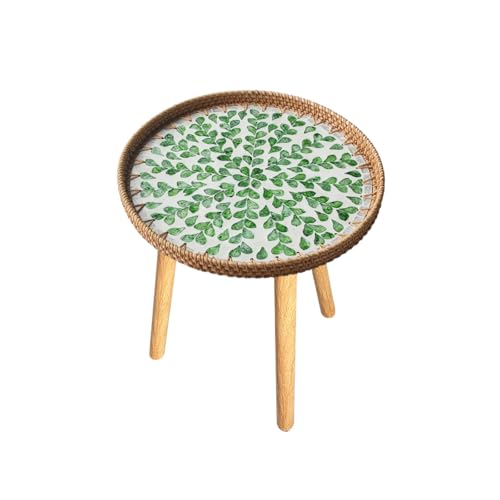 SHANGDAOYU Bunte Shell Intarsien Rattan Sofa Tisch, for kleinen Raum, Sofa Couch Tisch Nachttisch for Wohnzimmer Schlafzimmer, einfache Montage(B-3) von SHANGDAOYU