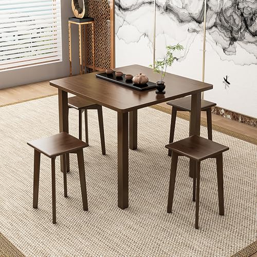 SHANGDAOYU Klappbarer Esstisch aus Holz for 4 Personen, mit 4 Hockern, klappbarer Esstisch, platzsparend, Bürotisch und Stuhl for Haus und Wohnung(Walnut Color) von SHANGDAOYU