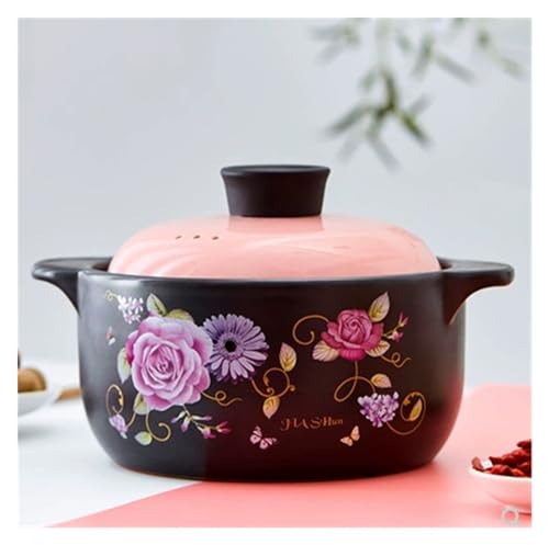 SHANGMAOYO Keramik-Kasserolle mit Deckel, Blumenmuster, hitzebeständige Kasserolle, rosa, Suppentopf mit großem Fassungsvermögen, 4,5 l Suppentöpfe (Size : 4.5L) von SHANGMAOYO