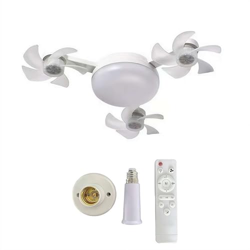 Steckdosen-Ventilatorlicht mit Fernbedienung, Drohnen-Ventilatorlicht, 4 Ventilatoren mit Lichtern, 2025 neuer verbesserter Plug-in-Deckenventilator, 3-farbige dimmbare LED-Glühbirne, (3 Lüfter) von SHANGYU