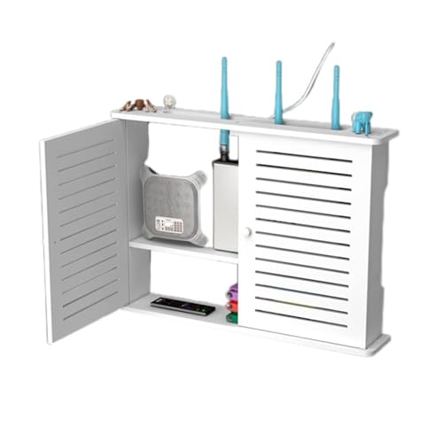 Router Aufbewahrungsbox zur Wandmontage, atmungsaktives PVC-Regal mit Rollladen-Design für WLAN-Router und Netzwerkgeräte (39 x 27 x 9 cm) von SHANHENGYUN