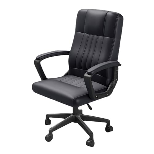 SHANHENGYUN Ergonomischer Bürostuhl mit Lendenwirbelstütze, PU-Leder-Schreibtischstuhl, rollbarer Drehstuhl mit hoher Rückenlehne, verstellbare Höhe zur Linderung von Rückenschmerzen (schwarz)(A) von SHANHENGYUN