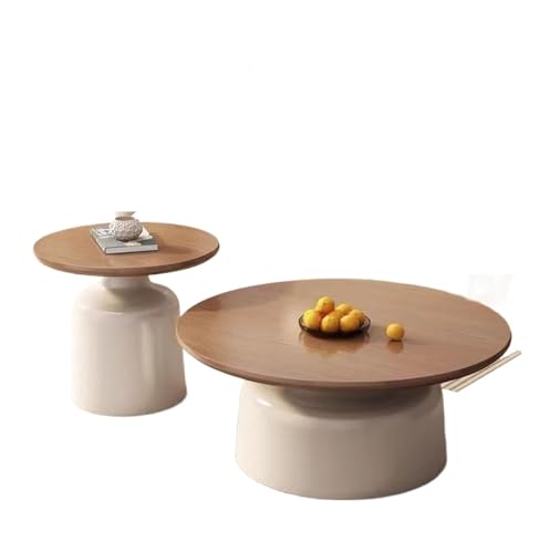SHANHENGYUN Runder Couchtisch, stapelbar, Holz-Finish, Beistelltisch für Wohnzimmer oder Schlafzimmer, cremefarbener Beistelltisch, anwendbar auf Sofa, Nachttisch, 2 Stück von SHANHENGYUN
