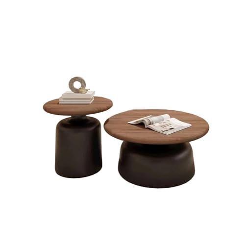 SHANHENGYUN Runder Couchtisch, stapelbar, schwarzes Holz-Finish mit Metallbeinen für Wohnzimmer, 70,1 cm und 50 cm Beistelltische (groß schwarz + kleines schwarz), 2 Stück von SHANHENGYUN
