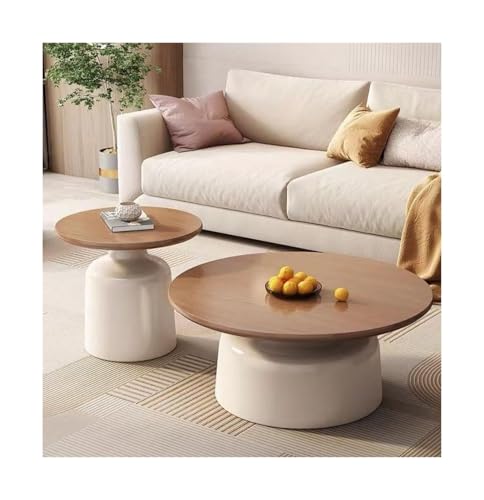 SHANHENGYUN Runder Couchtisch, stapelbar, schwarzes Holz-Finish mit Metallbeinen für Wohnzimmer, 70,1 cm und 50 cm Beistelltische (groß weiß + kleines weiß), 2 Stück von SHANHENGYUN