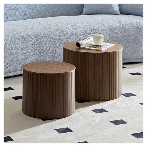 SHANHENGYUN Verschachtelter Couchtisch, 2er-Set, runde MDF-Beistelltische für Wohnzimmer, platzsparende schwarze Satztische (48,3 cm und 38,1 cm) (Nussbaum) von SHANHENGYUN