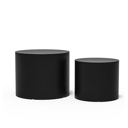 SHANHENGYUN Verschachtelter Couchtisch, 2er-Set, runde MDF-Beistelltische für Wohnzimmer, platzsparende schwarze Satztische (48,3 cm und 38,1 cm) (mattschwarz) von SHANHENGYUN