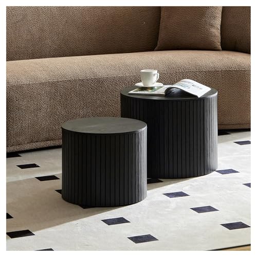 SHANHENGYUN Verschachtelter Couchtisch, 2er-Set, runde MDF-Beistelltische für Wohnzimmer, platzsparende schwarze Satztische (48,3 cm und 38,1 cm) (schwarz) von SHANHENGYUN