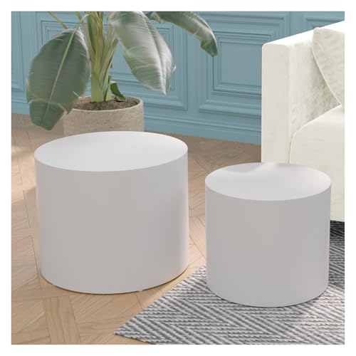 SHANHENGYUN Verschachtelter Couchtisch, 2er-Set, runde MDF-Beistelltische für Wohnzimmer, platzsparende schwarze Satztische (48,3 cm und 38,1 cm) (weiß) von SHANHENGYUN