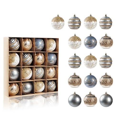 Weihnachtsbaum-Dekorationen, 16 PCS Weihnachtsball-Ornamente Set, Weihnachts-Ornamente-Kugeln-bruchsichere hängende Ornamente-Kit (Blaues Gold) von SHANJIA