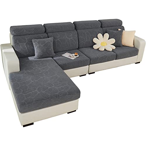 SHANNA Sofa Überzug Stretch, Couch Sofabezug 1 2 3 Sitzer L Form Ecksofa, Sofa Cover Sitzkissenbezug Sofaüberwürfe rutschfest Möbelschutz mit Elastischem Boden,(Blättergrau, 2 Sitzer) von SHANNA