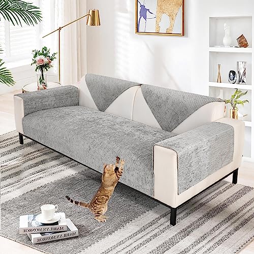 Aus Weichem Chenille Sofabezug 1/2/3/4 Sitzer L Form Sofa Couch überzug Ecksofa, 2024 Neue Universelle Rutschfeste Sofa Überwurf, Solide Dicke Strukturierte Sofaschoner für Wohnzimmer(Grau, 110x110cm) von SHANNA