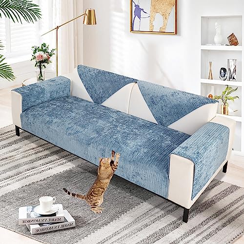 Aus Weichem Chenille Sofabezug 1/2/3/4 Sitzer L Form Sofa Couch überzug Ecksofa, 2024 Neue Universelle rutschfeste Sofa Überwurf, Solide Dicke Strukturierte Sofaschoner für Wohnzimmer(Blau, 70x180cm) von SHANNA