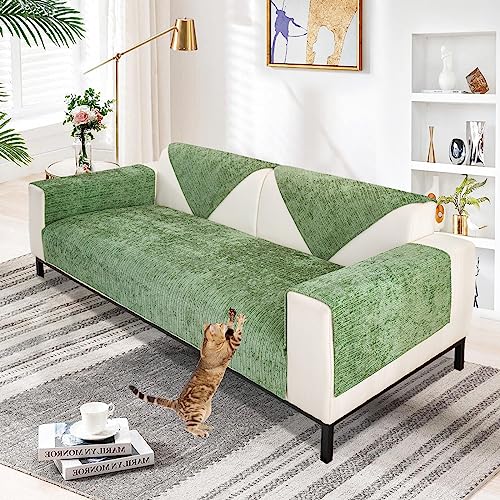 Aus Weichem Chenille Sofabezug 1/2/3/4 Sitzer L Form Sofa Couch überzug Ecksofa, 2024 Neue Universelle rutschfeste Sofa Überwurf, Solide Dicke Strukturierte Sofaschoner für Wohnzimmer(Grün, 70x180cm) von SHANNA