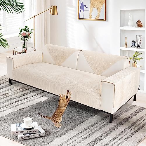 Aus Weichem Chenille Sofabezug 1/2/3/4 Sitzer L Form Sofa Couch überzug Ecksofa, 2024 Neue Universelle rutschfeste Sofa Überwurf, Solide Dicke Strukturierte Sofaschoner für Wohnzimmer(Weiß, 70x180cm) von SHANNA