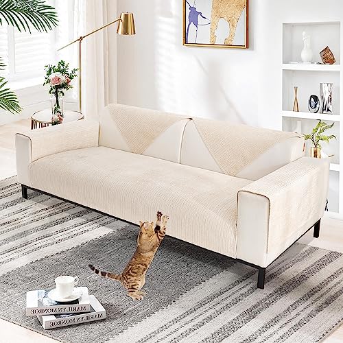 Aus Weichem Chenille Sofabezug 1/2/3/4 Sitzer L Form Sofa Couch überzug Ecksofa, Neue Universelle rutschfeste Sofa Überwurf, Solide Dicke Strukturierte Sofaschoner für Wohnzimmer(Weiß, 90x210cm) von SHANNA