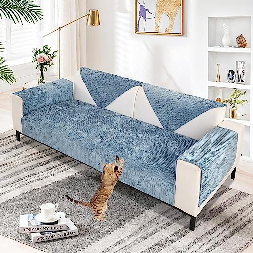 Aus Weichem Chenille Sofabezug 1/2/3/4 Sitzer L Form Sofa Couch überzug Ecksofa, Neue Universelle rutschfeste Sofa Überwurf, Solide Dicke Strukturierte Sofaschoner für Wohnzimmer(Blau, 110x110cm) von SHANNA