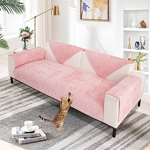 Aus Weichem Chenille Sofabezug 1/2/3/4 Sitzer L Form Sofa Couch überzug Ecksofa, Neue Universelle rutschfeste Sofa Überwurf, Solide Dicke Strukturierte Sofaschoner für Wohnzimmer(Rosa, 90x210cm) von SHANNA