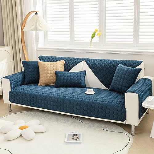 Dicker Sofabezug für 1-, 2-, 3-Sitzer, universal, rutschfester Ecksofabezug, L-Form, weicher Cord-Sofa-Schonbezüge, Möbelschutz für Wohnzimmer (dunkelblau, 90 x 120 cm, 1 Stück verkauft) von SHANNA