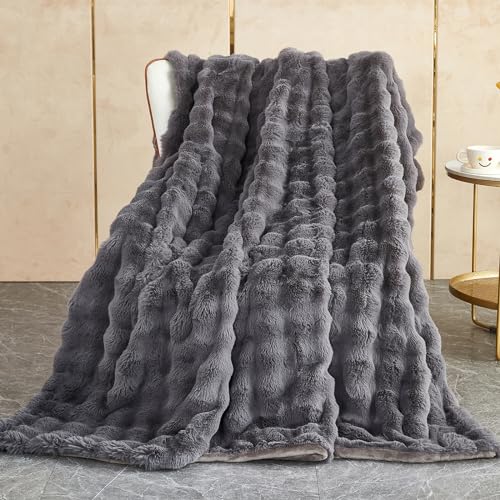 Kuscheldecke Kaninchen Plüsch Decke Super Soft Wohndecke Dick 1000 G/M² Flanell Decke Couchdecke Warme Überwurfdecke Sofadecke Vielseitig Blanket Für Bett Sofa Schlafzimmer Büro Dunkelgrau 100 x 160cm von SHANNA