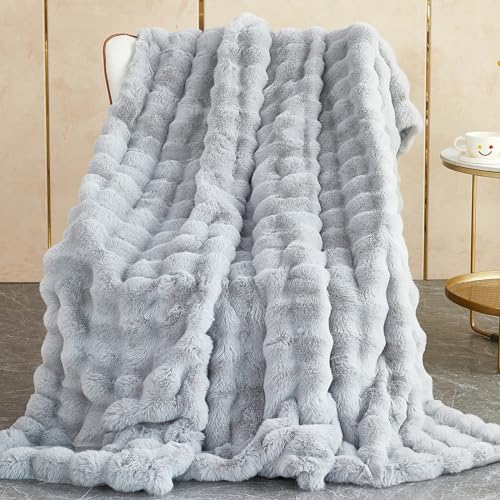 Kuscheldecke Kaninchen Plüsch Decke Super Soft Wohndecke Dick 1000 G/M² Flanell Decke Couchdecke Warme Überwurfdecke Sofadecke Vielseitig Blanket Für Bett Sofa Schlafzimmer Büro Hellgrau 100 x 160cm von SHANNA