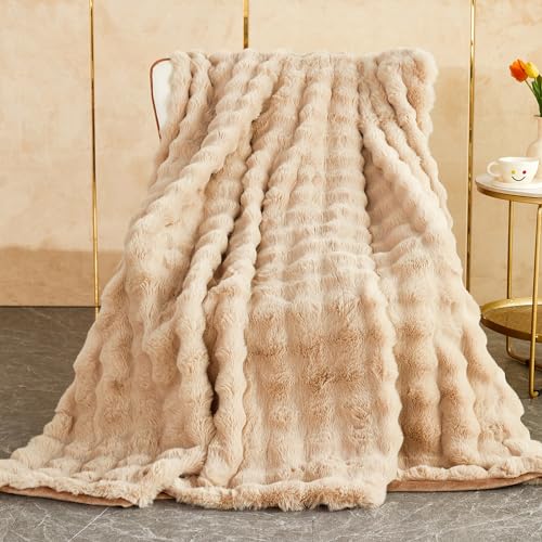 Kuscheldecke Kaninchen Plüsch Decke Super Soft Wohndecke Dick 1000 G/M² Flanell Decke Couchdecke Warme Überwurfdecke Sofadecke Vielseitig Blanket Für Bett Sofa Schlafzimmer Büro Khaki 130 x 160cm von SHANNA