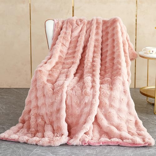 Kuscheldecke Kaninchen Plüsch Decke Super Soft Wohndecke Dick 1000 G/M² Flanell Decke Couchdecke Warme Überwurfdecke Sofadecke Vielseitig Blanket Für Bett Sofa Schlafzimmer Büro Rosa 130 x 160cm von SHANNA