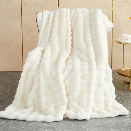 Kuscheldecke Kaninchen Plüsch Decke Super Soft Wohndecke Dick 1000 G/M² Flanell Decke Couchdecke Warme Überwurfdecke Sofadecke Vielseitig Blanket Für Bett Sofa Schlafzimmer Büro Weiß 100 x 160cm von SHANNA