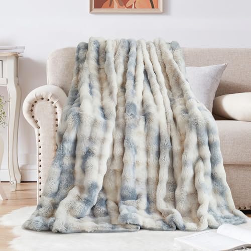 Kuscheldecke Kaninchen Plüsch Decke Super Soft Wohndecke Dick 1000 G/M² Flanell Decke Warme Überwurfdecke Sofadecke Vielseitig Blanket Für Bett Sofa Schlafzimmer Büro Tie Dye Blau 100 x 160cm von SHANNA