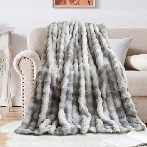 Kuscheldecke Kaninchen Plüsch Decke Super Soft Wohndecke Dick 1000 G/M² Flanell Decke Warme Überwurfdecke Sofadecke Vielseitig Blanket Für Bett Sofa Schlafzimmer Büro Tie Dye Grau 100 x 160cm von SHANNA