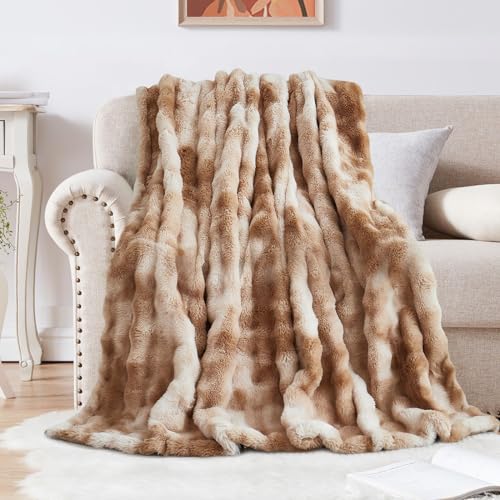 Kuscheldecke Kaninchen Plüsch Decke Super Soft Wohndecke Dick 1000 G/M² Flanell Decke Warme Überwurfdecke Sofadecke Vielseitig Blanket Für Bett Sofa Schlafzimmer Büro Tie Dye Kaffee 100 x 160cm von SHANNA