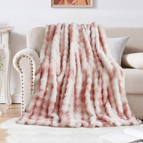 Kuscheldecke Kaninchen Plüsch Decke Super Soft Wohndecke Dick 1000 G/M² Flanell Decke Warme Überwurfdecke Sofadecke Vielseitig Blanket Für Bett Sofa Schlafzimmer Büro Tie Dye Rosa 100 x 160cm von SHANNA