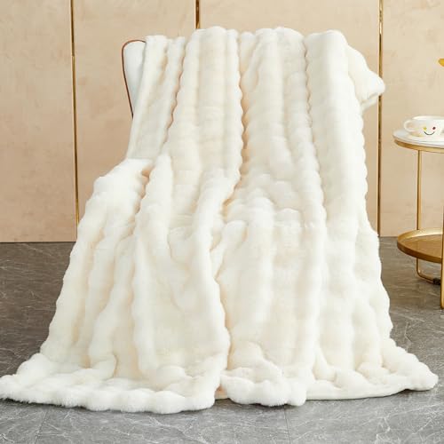 Kuscheldecke Kaninchen Plüsch Decke Super Soft Wohndecke Dick 1000 G/M² Flanell Decke Couchdecke Warme Überwurfdecke Sofadecke Vielseitig Blanket Für Bett Sofa Schlafzimmer Büro Weiß 180 x 230cm von SHANNA
