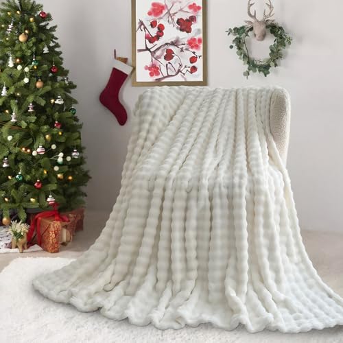 Kuscheldecke Milchsamt Blasen Decke Super Soft Wohndecke Dick 450 G/M² Flanell Decke Couchdecke Warme Überwurfdecke Sofadecke Vielseitig Blanket Für Bett Sofa Schlafzimmer Büro Weiß 160 x 200cm von SHANNA