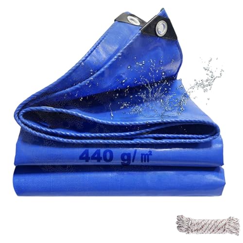 SHANNA 440 g/m² Wasserdicht LKW Plane mit Ösen, 3x6m Abdeckplane Schwer PVC Mehrzweck Schutzplane Gewebeplane für Gartenmöbel Holz Trampolin Poll Auto Reißfest Beidseitig UVSchutz Beschichtet, Blau von SHANNA