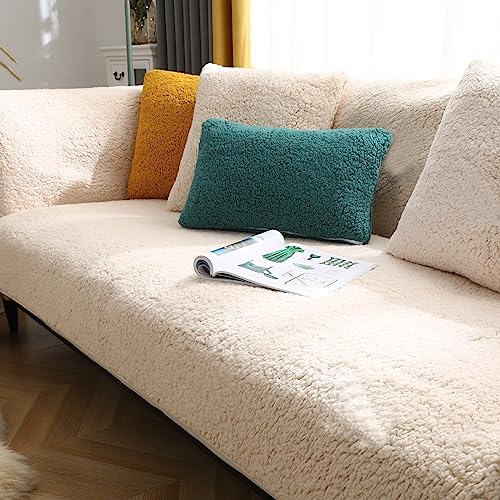 SHANNA Dicker Lamm Imitat Sofabezug 1 2 3 4-Sitzer L-Form, Neue Universelle rutschfeste Sofabezüge Superweiche Staubdichte Sofabezüge für Wohnzimmer (Beige, 70 * 180 cm) von SHANNA
