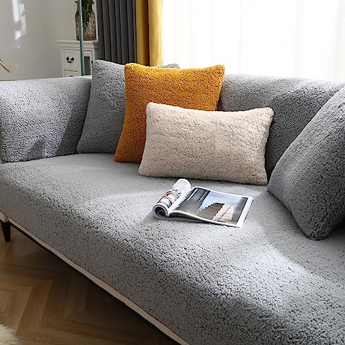 SHANNA Dicker Lamm Imitat Sofabezug 1 2 3 4-Sitzer L-Form, Neue Universelle rutschfeste Sofabezüge Superweiche Staubdichte Sofabezüge für Wohnzimmer (Grau, 90 * 90 cm) von SHANNA