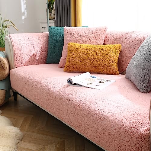 SHANNA Dicker Lamm Imitat Sofabezug 1 2 3 4-Sitzer L-Form, Neue Universelle rutschfeste Sofabezüge Superweiche Staubdichte Sofabezüge für Wohnzimmer (Rosa, 90 * 120 cm) von SHANNA