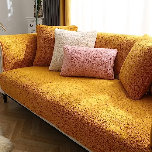 SHANNA Dicker Lamm Imitat Überwurf Kissenbezug, Flauschige Weiche Dekorative Quadratische Kissenbezüge Plüschhülle, Staubdichte Kissenbezüge für Wohnzimmer Sofa Schlafzimmer (Gelb, 45 x 45 cm) von SHANNA