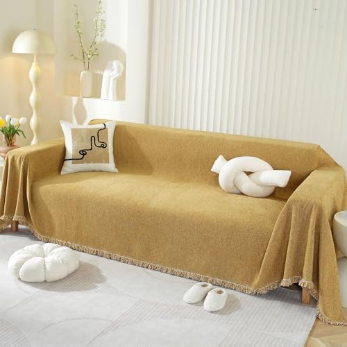 SHANNA Einfarbig Sofa Überwurfdecke 1/2/3/4 Sitzer, Chenille Ganzjährig Nutzbar Sofabezug L Form U Ecksofa Große SofaÜberzug, Vielseitige Sofaüberwurf Couch Überzug Sofa Cover Futonbezug mit Quaste von SHANNA
