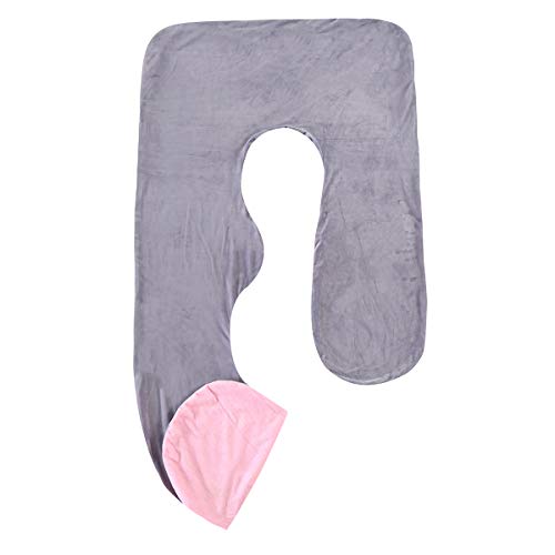 SHANNA Schwangerschaftskissenbezug, J-Form, maschinenwaschbar, Ersatzbezug (rosa und grauer Kristallsamt) von SHANNA