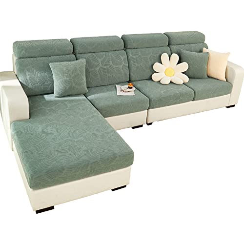 SHANNA Sofa Überzug Stretch, Couch Sofabezug 1 2 3 Sitzer L Form Ecksofa, Sofa Cover Sitzkissenbezug Sofaüberwürfe rutschfest Möbelschutz mit Elastischem Boden,(Blättergrün, Recamiere) von SHANNA